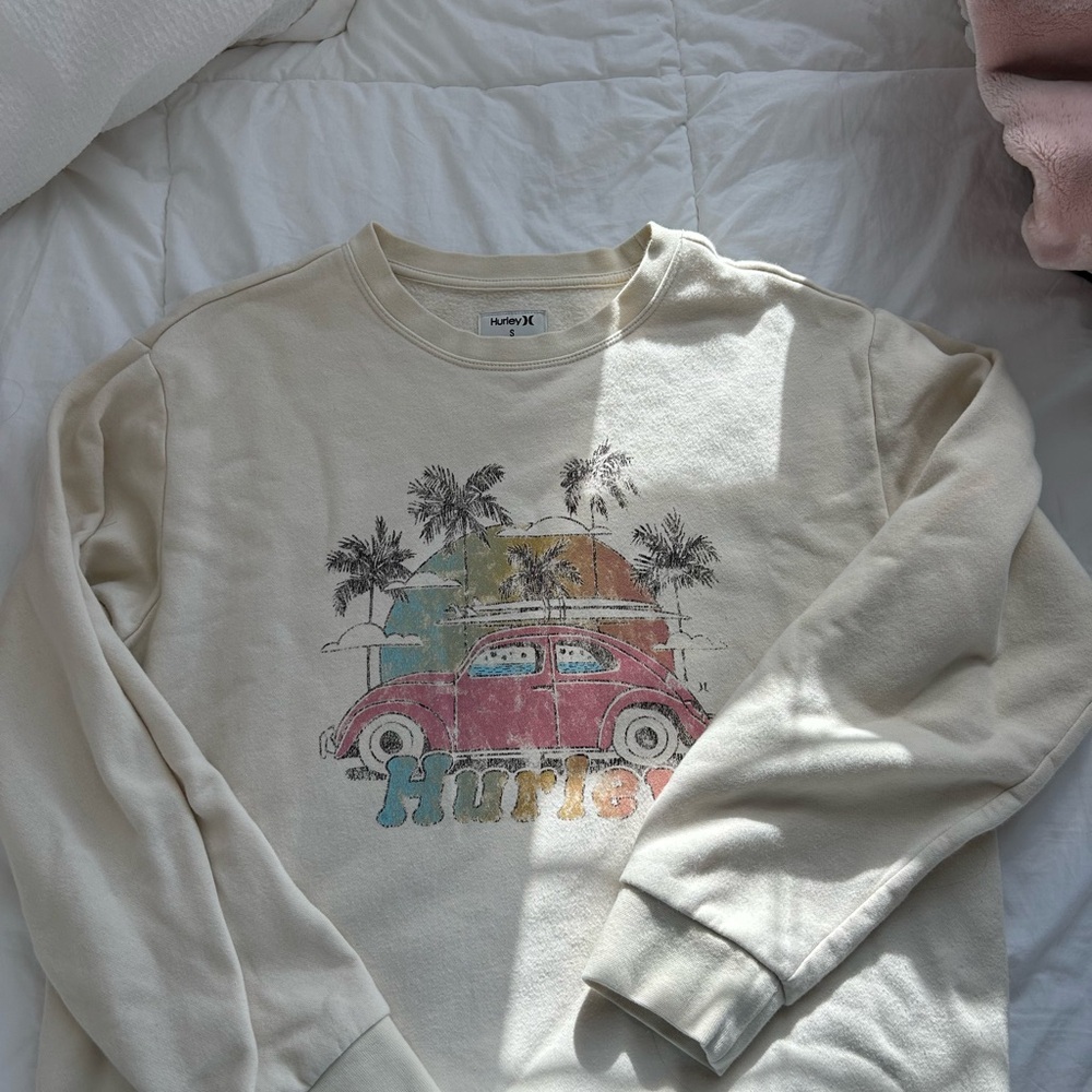 Hurley Cream Graphic Sweatshirt with Palm Trees